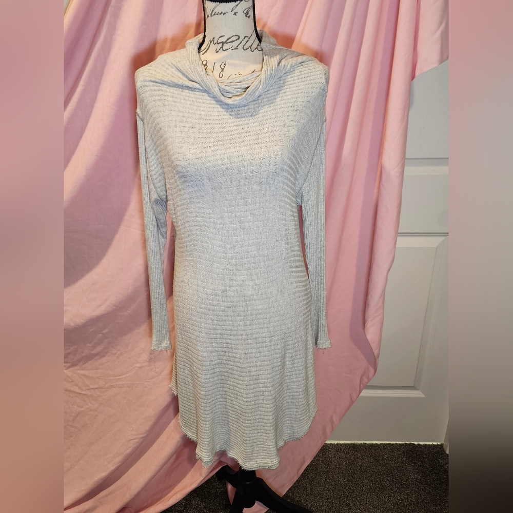 We The Free Gray Ribbed Cowl Neck Sweater Dress